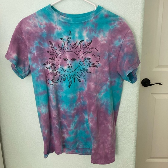 URBAN OUTFITTERS SUN TIE DYE SHIRT SMALL UNISEX PURPLE BLUE RIPPLE TEE CLOUDS - Picture 2 of 4